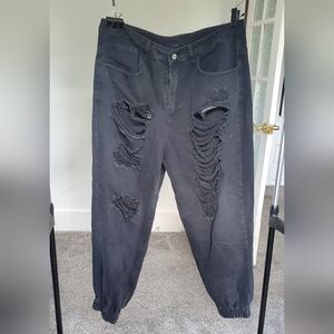 Distressed Baggy Black Jeans With Cinched Ankles